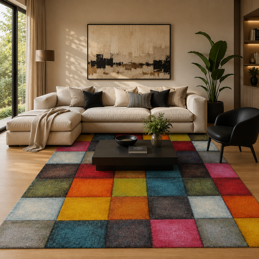Belis Vloerkleed – Multi – Geometrisch Patchwork Design – Laagpolig Vloerkleed