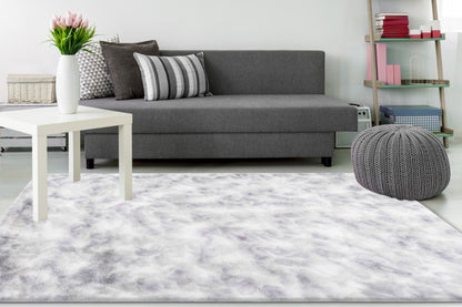 Bolero Vloerkleed – Zilver/grijs – Tie-Dye Design – Fluffy & Hoogpolig