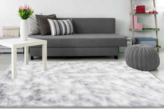 Bolero Vloerkleed – Zilver/grijs – Tie-Dye Design – Fluffy & Hoogpolig
