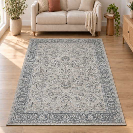 Salsa Vloerkleed – Beige Grijs – Klassiek Vintage Design – Laagpolig Vloerkleed