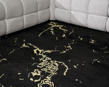 Marmaris Vloerkleed – Zwart/Goud – Marmerlook Design – Modern & Laagpolig