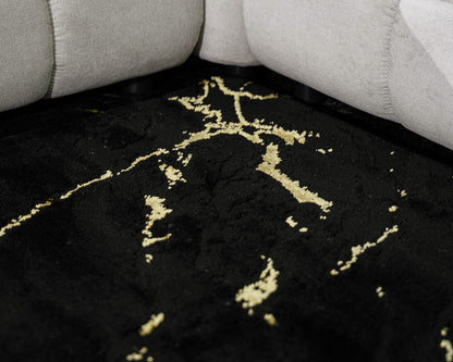 Marmaris Vloerkleed – Zwart/Goud – Marmerlook Design – Modern & Laagpolig