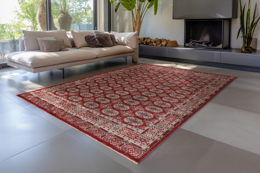 Dakar Vloerkleed – Rood – Oosters Design met Gedetailleerde Rand