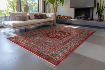 Dakar Vloerkleed – Rood – Laagpolig met Traditioneel Middenmedaillon