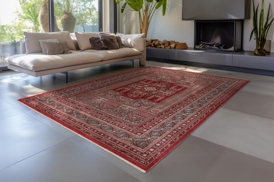 Dakar Vloerkleed – Rood – Laagpolig met Traditioneel Middenmedaillon