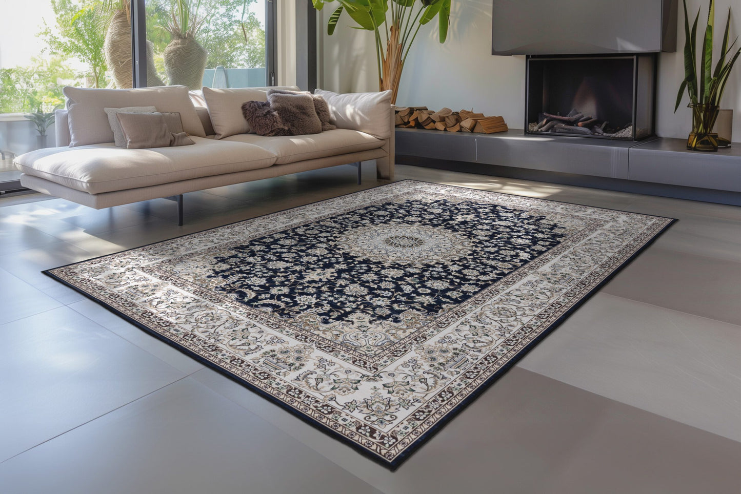 Dunya – Black oosterse stijl – Dun geweven vloerkleed