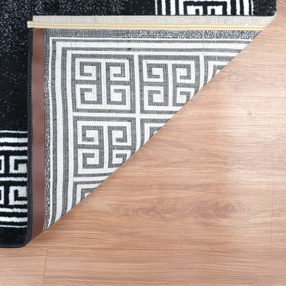 Blanca Vloerkleed – Laagpolig vloerkleed met Griekse rand – Zwart/Wit