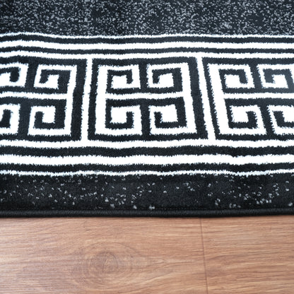 Blanca Vloerkleed – Laagpolig vloerkleed met Griekse rand – Zwart/Wit