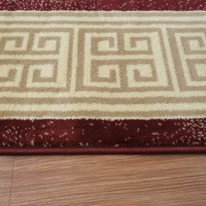 Blanca Vloerkleed – Laagpolig vloerkleed met Griekse rand – Rood/Beige