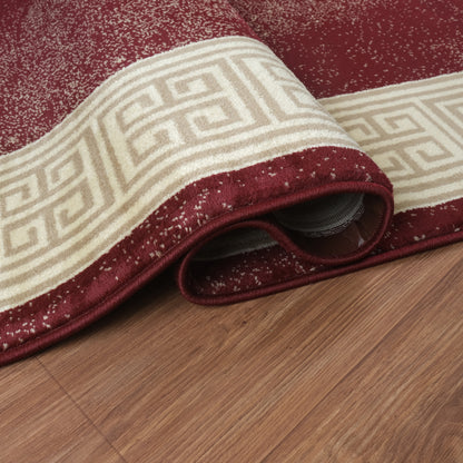 Blanca Vloerkleed – Laagpolig vloerkleed met Griekse rand – Rood/Beige