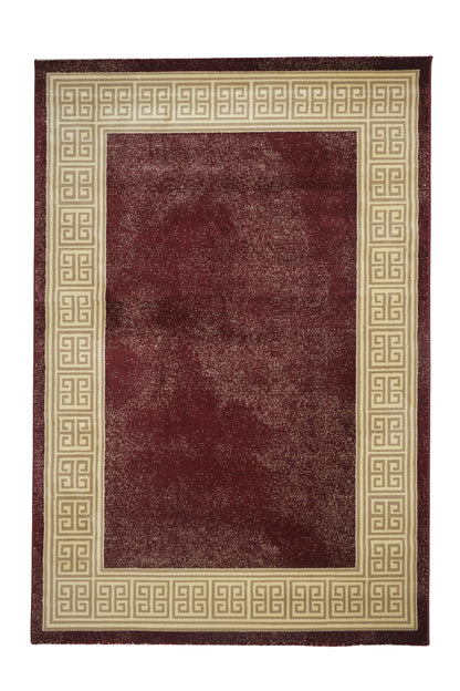 Blanca Vloerkleed – Laagpolig vloerkleed met Griekse rand – Rood/Beige
