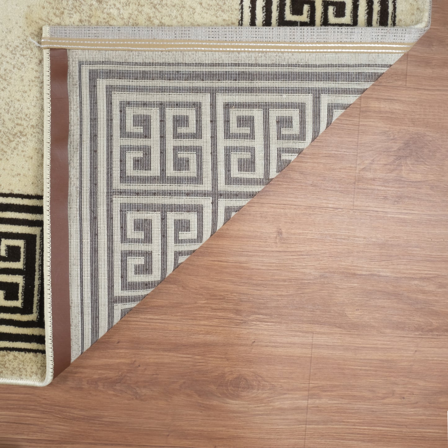 Blanca Vloerkleed – Laagpolig vloerkleed met Griekse rand – Beige/Bruin
