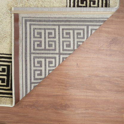 Blanca Vloerkleed – Laagpolig vloerkleed met Griekse rand – Beige/Bruin