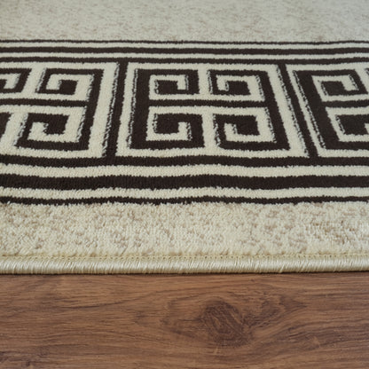 Blanca Vloerkleed – Laagpolig vloerkleed met Griekse rand – Beige/Bruin