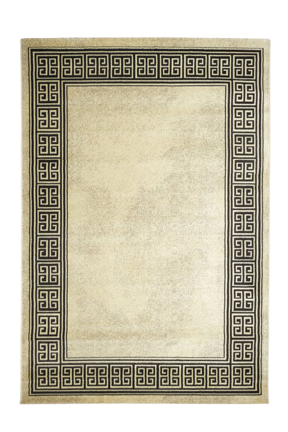 Blanca Vloerkleed – Laagpolig vloerkleed met Griekse rand – Beige/Bruin