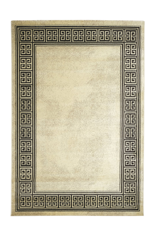 Blanca Vloerkleed – Laagpolig vloerkleed met Griekse rand – Beige/Bruin
