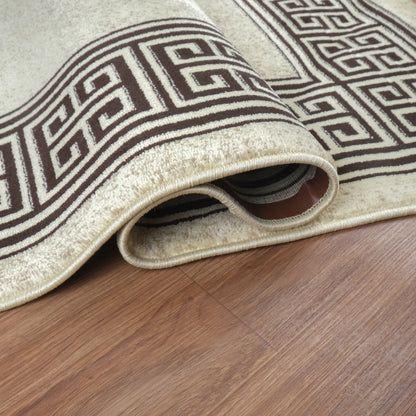 Blanca Vloerkleed – Laagpolig vloerkleed met Griekse rand – Beige/Bruin