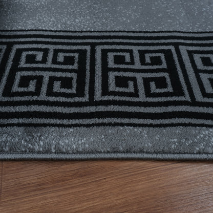 Blanca Vloerkleed – Laagpolig vloerkleed met Griekse rand – Grijs/Antraciet