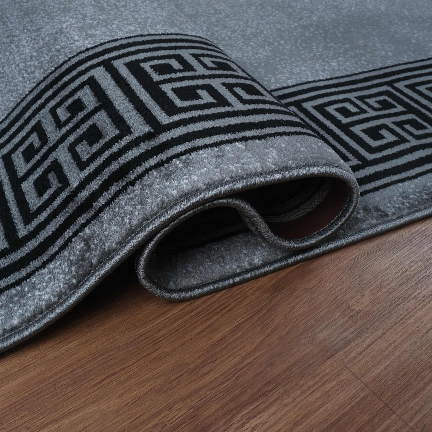 Blanca Vloerkleed – Laagpolig vloerkleed met Griekse rand – Grijs/Antraciet