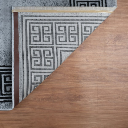 Blanca Vloerkleed – Laagpolig vloerkleed met Griekse rand – Grijs/Zwart