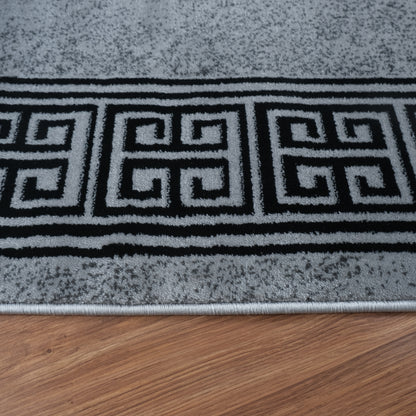 Blanca Vloerkleed – Laagpolig vloerkleed met Griekse rand – Grijs/Zwart