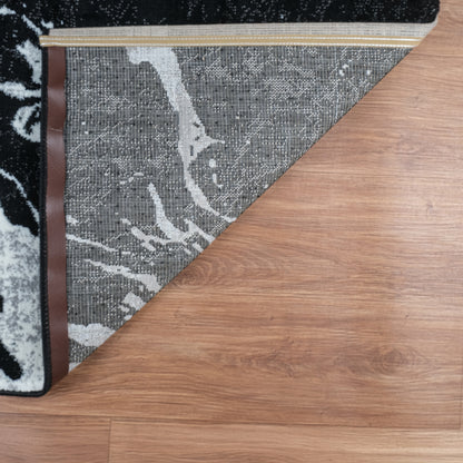 Blanca Vloerkleed – Laagpolig Abstract Marmerlook – Zwart/Grijs