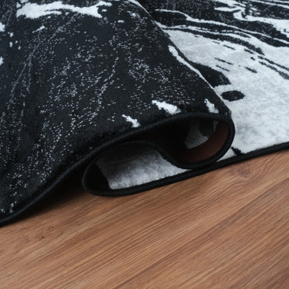 Blanca Vloerkleed – Laagpolig Abstract Marmerlook – Zwart/Grijs