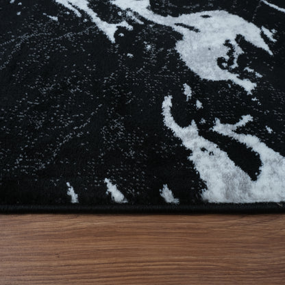 Blanca Vloerkleed – Laagpolig Abstract Marmerlook – Zwart/Grijs