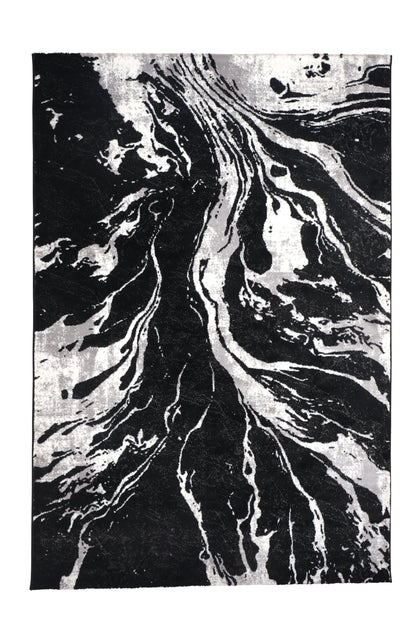 Blanca Vloerkleed – Laagpolig Abstract Marmerlook – Zwart/Grijs