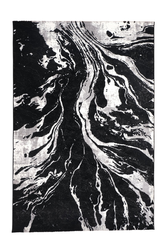 Blanca Vloerkleed – Laagpolig Abstract Marmerlook – Zwart/Grijs