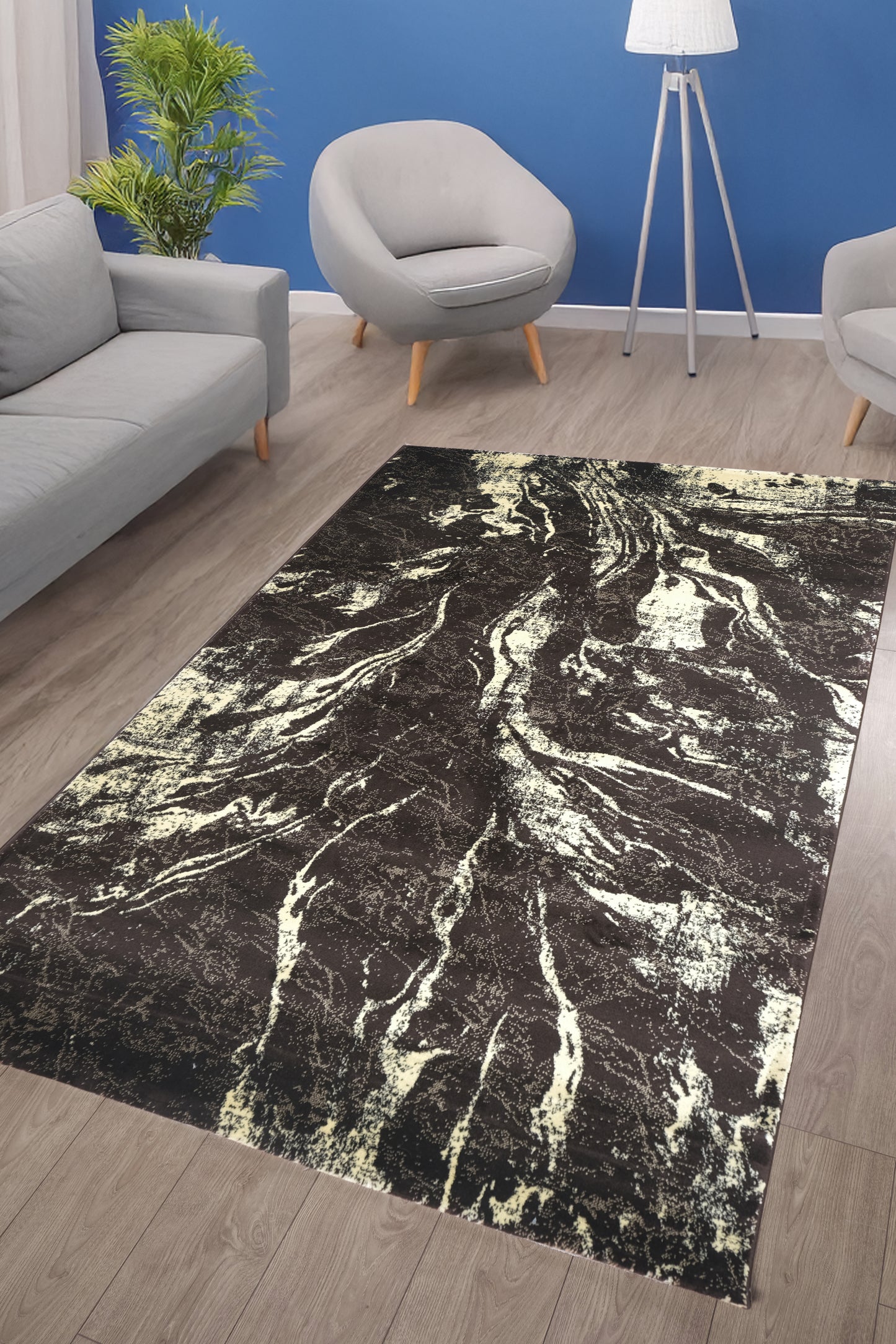 Blanca Vloerkleed – Laagpolig Abstract Marmerlook – Bruin/Beige
