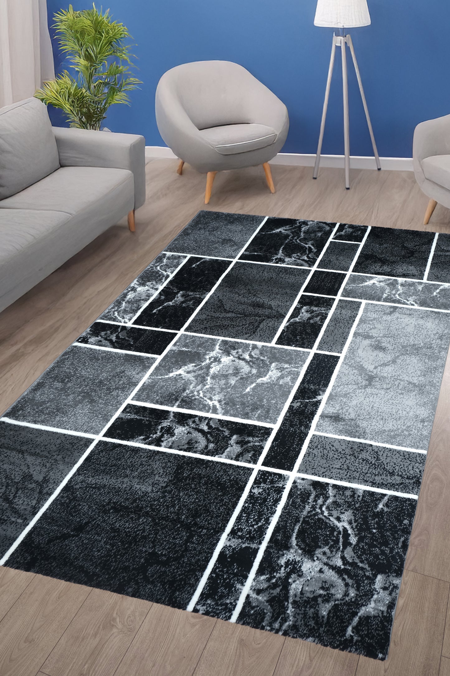 Blanca Vloerkleed – Laagpolig Vloerkleed Blokken Marmer – Grijs