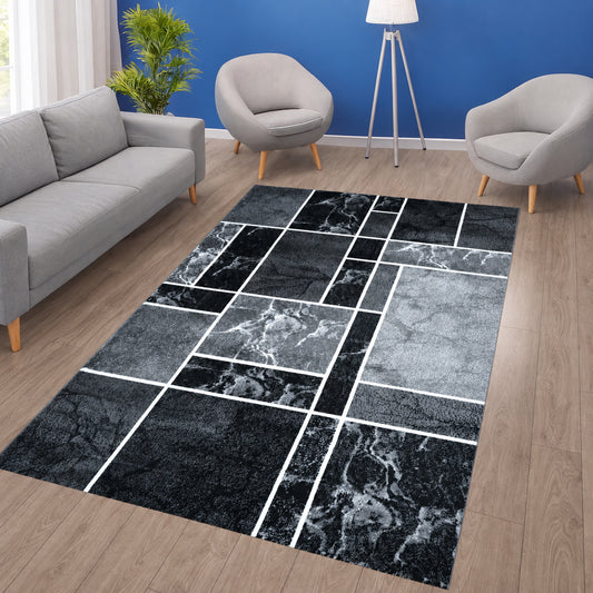 Blanca Vloerkleed – Laagpolig Vloerkleed Patchwork Look Blokken Marmer – Grijs