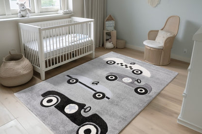 Happy Kinderkleed – Auto’s & Weggetjes – Zilver – Laagpolig & Pluisvrij