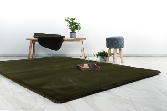 Heaven Fluffy Vloerkleed – Basil – Donkergroen – Effen & Zacht