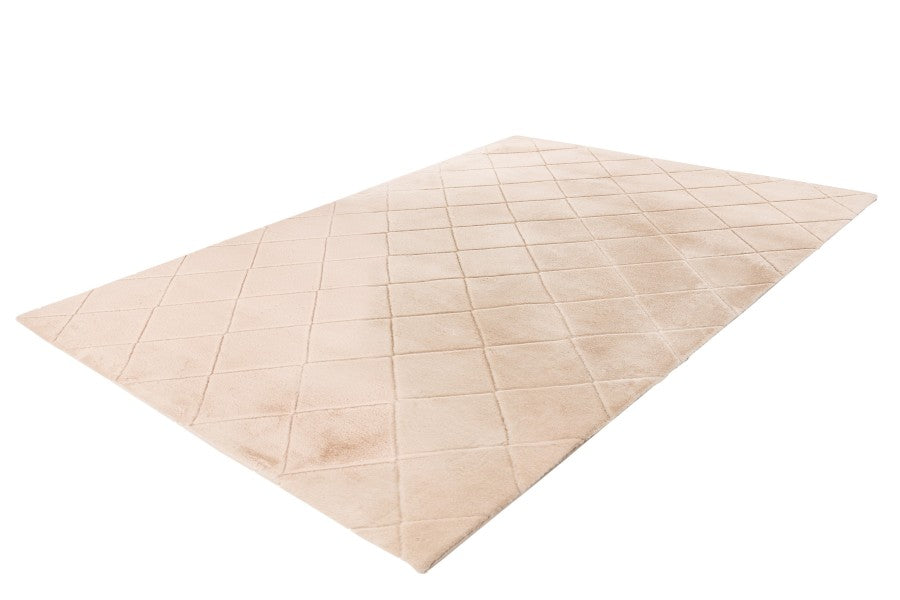Hoogpolig vloerkleed Impulse – Beige met zacht ruitpatroon en fluwelige glans