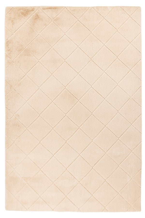 Hoogpolig vloerkleed Impulse – Beige met zacht ruitpatroon en fluwelige glans