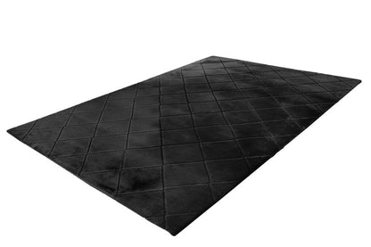 Hoogpolig vloerkleed Impulse – Antraciet met diepe kleur en zacht ruitdesign