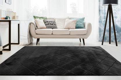 Hoogpolig vloerkleed Impulse – Antraciet met diepe kleur en zacht ruitdesign