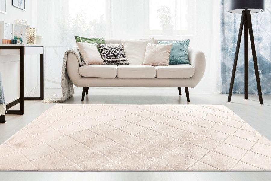 Hoogpolig vloerkleed Impulse – Ivory met elegante uitstraling en fijn ruitpatroon