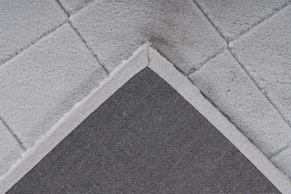 Hoogpolig vloerkleed Impulse – Zilvergrijs met luxe glans en subtiel ruitmotief