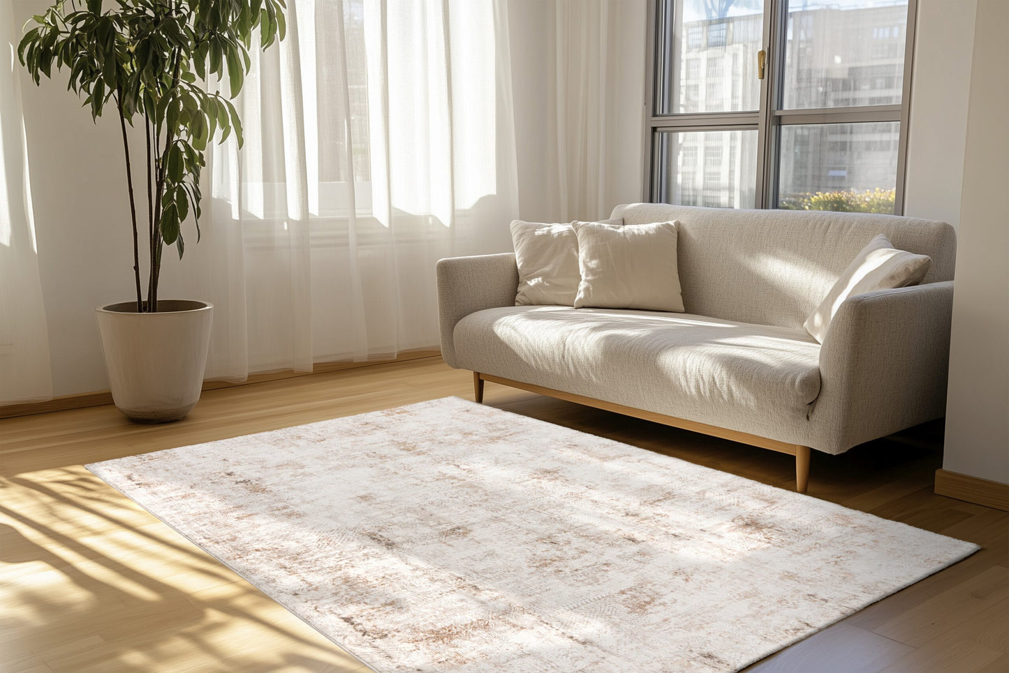Lyon – Taupe vintage vervaging – Laagpolig vloerkleed