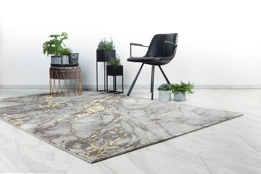 Marmaris Vloerkleed – Goud – Marmerlook Design – Modern & Laagpolig