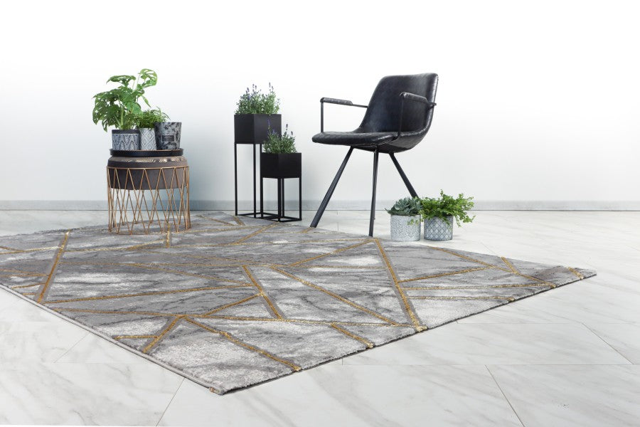 Marmaris Vloerkleed – Goud/Zilver – Marmerlook Design – Modern & Laagpolig