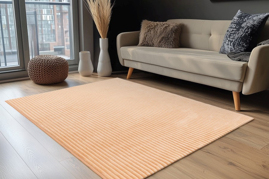 Hoogpolig vloerkleed Plush – peach met warme fluwelen rib