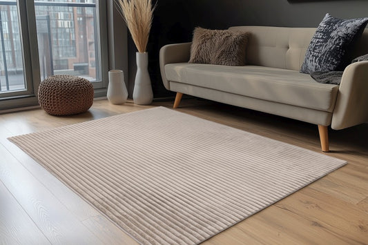 Hoogpolig vloerkleed Plush – taupe met zachte corduroy look