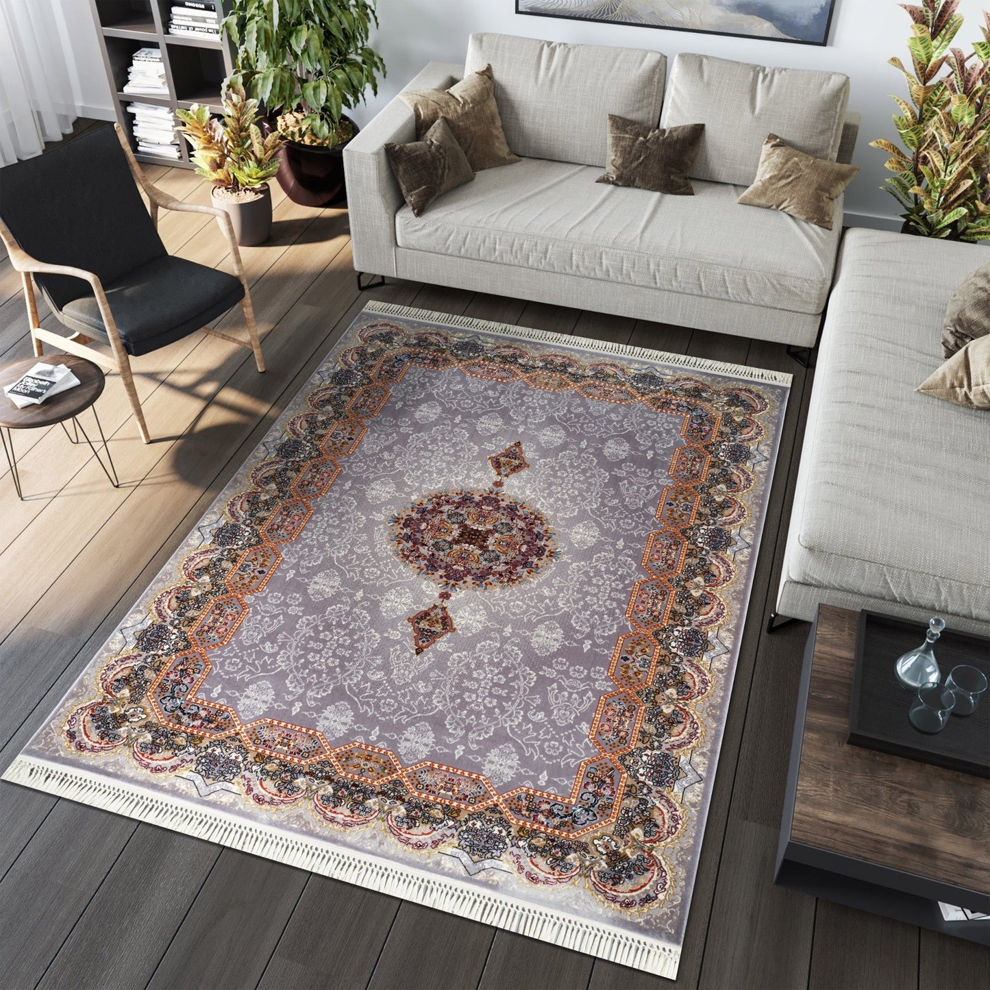 Tabriz Oosters Vloerkleed – Grijs – Klassiek Vintage Met Kader – Laagpolig Tapijt