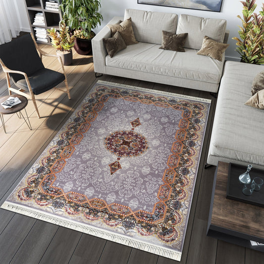 Tabriz Oosters Vloerkleed – Grijs – Klassiek Vintage Met Kader – Laagpolig Tapijt