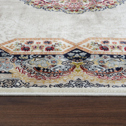 Tabriz Oosters Vloerkleed – Ivory – Klassiek Vintage Met Kader – Laagpolig Tapijt