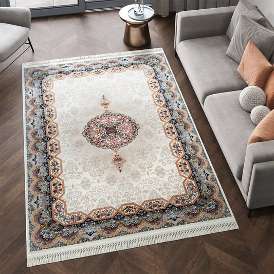 Tabriz Oosters Vloerkleed – Ivory – Klassiek Vintage Met Kader – Laagpolig Tapijt